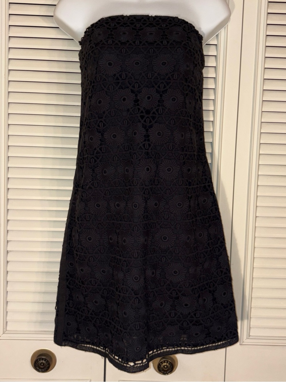 Y2K Juicy Couture Black Floral Crochet Lace Mini Dress Strapless Sz 10 Cotton